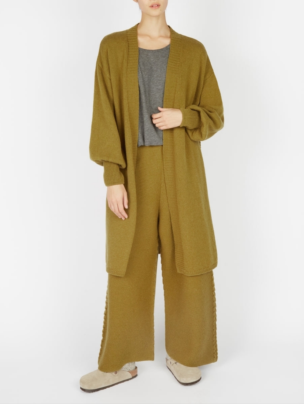 IrelandsEye Raven Jersey Cardigan Sweater in Khaki 100% Fine Merino Wool XL NWOT